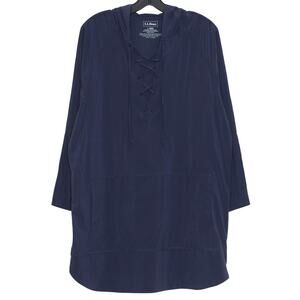 LL Bean Tunic Dress Hoodie Lace Up Athleisure Minimalist Outdoor Cozy Blue Large